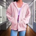thumbnail image 7 of Ogiraw Womens Tops Hoodies for Women Zip Up Hoodie Women Spring and Autumn Fashion Pink Hooded Padded Sweatshirt Long Sleeve Zipper Sport Coat Loose Pink Women's Women's Hooded Sweatshirt Pink, 7 of 7