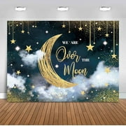 We are Over The Moon Baby Shower Backdrop Moon and Stars Starry Night Celestial Photography Background Twinkle Twinkle Little Star Boy Baby Shower Decorations Party Cake Table Banner 7x5ft