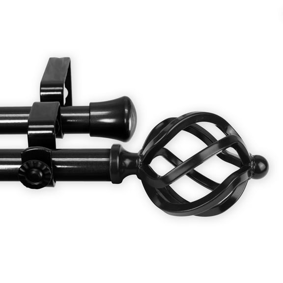 13/16" Adjustable 28-48 inch Double Curtain Rod with Jinx Finials - Black