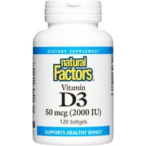 Natural Factors Vitamin D3 2000 IU, Supports Strong Bones, Muscles and Immune Function, 120 Softgels