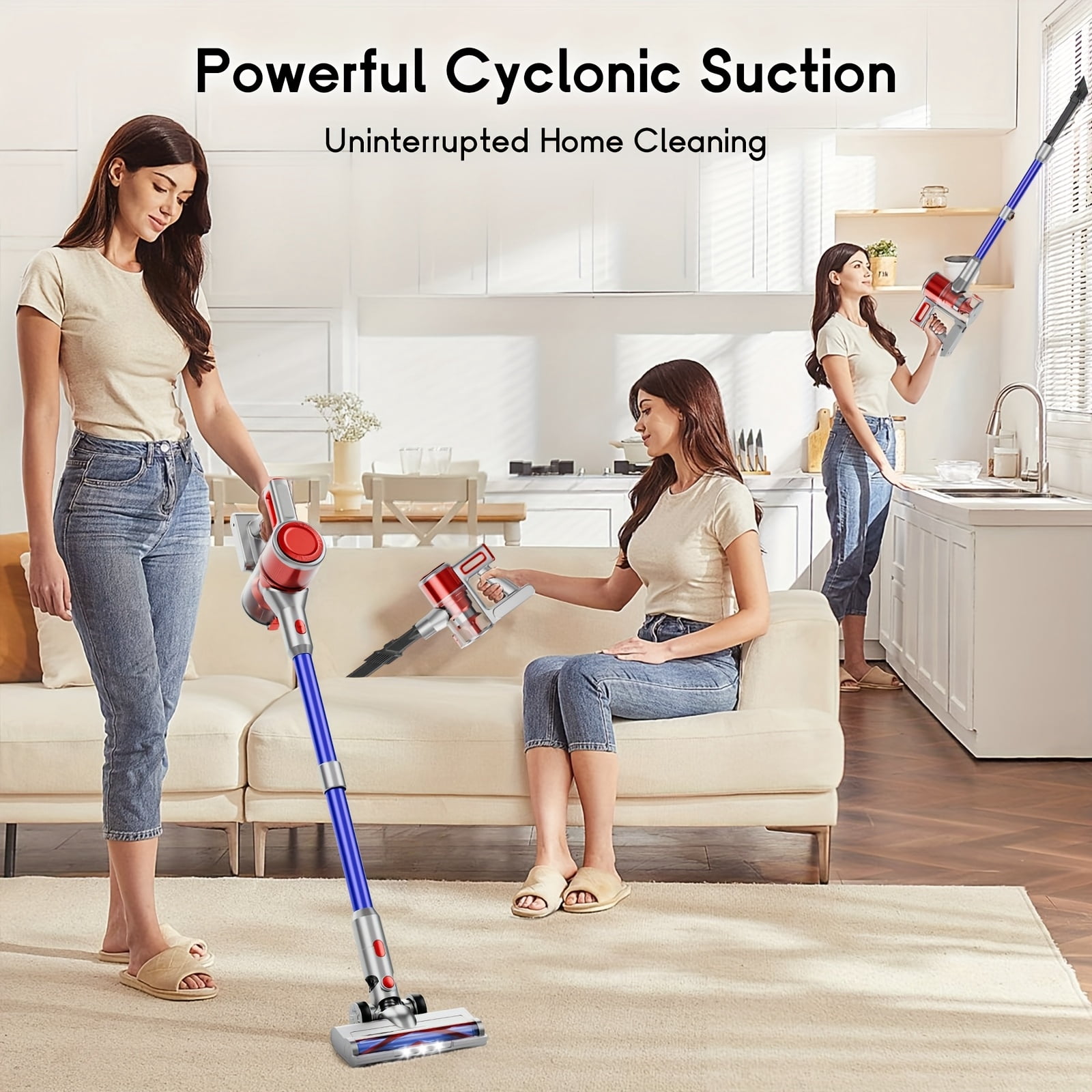 Cordless Vacuum Cleaner for Home - Powerful, Max 65Kpa Stick Vacuums Lightweight with Detachable Battery Display, Max 45Mins Runtime, 8in 1 Handheld Vacuum for Hardfloor & Carpets Pet Hair.