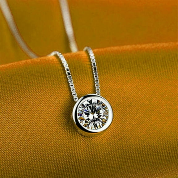 Bezel Style 2Ct Round Cut Lab Created Diamond Pendant 14K White Gold Plated Free Chain
