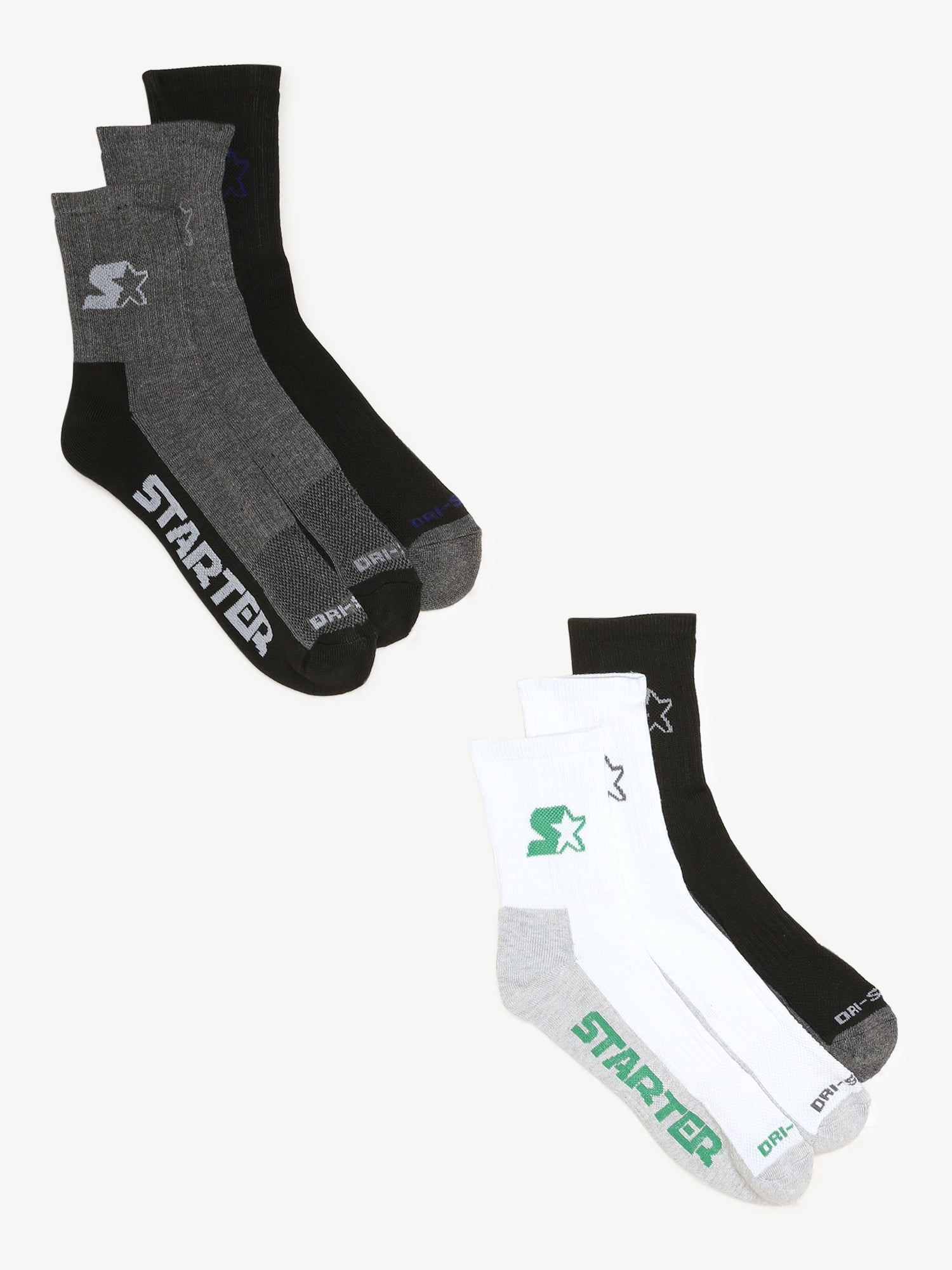 Starter Men's Half Cushion Extended Quarter Socks, 6-Pack
