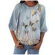 thumbnail image 1 of Tops casuales de manga larga con cuello redondo para mujer Camisa de color con estampado de tiras Tops sueltos Pompotops  gfhjh2838, 1 of 4