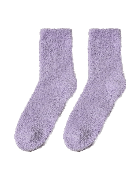 Socks Breathable SoftComfortable Fuzzy for Women Fluffy Winter Cozy Slipper Cute Plush Warm Home Sleep for Christmas Valentine's Day Gifts 2 Pairs Purple