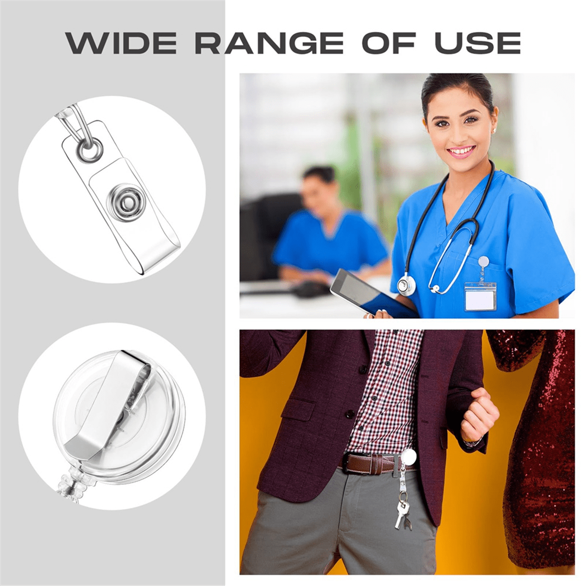 100 PCS Retractable Badge Reel Clips ID Card Holder Reel,A