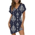 thumbnail image 2 of Ynynloco Womens Short Sleeve Dresses Casual V Neck Tribal Print Button Flowy Boho Mini Beach Short Dress, 2 of 5