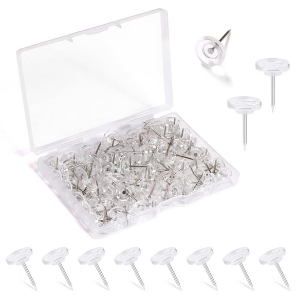 Emlimny 200 PCS Push Pins, 100 PCS / Box Standard Plastic Head Steel Point Clear Thumb Tacks for Wall, Clear Plastic Round Head for Fabric Markers, Crafts and Office Organization (Clear)