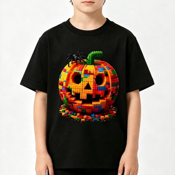 Halloween Boys T-Shirt Style Pumpkin Print 100% Cotton Short Sleeve Kids Tees Gift For Children Black
