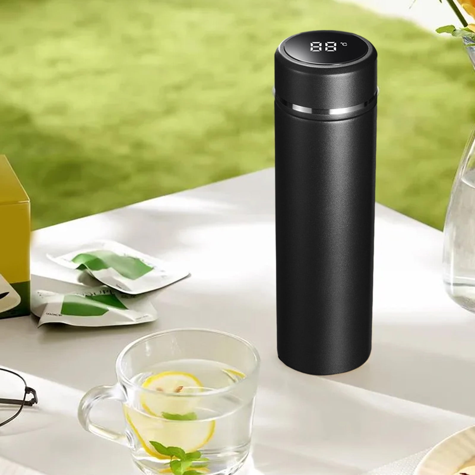 LSLJS Stainless Steel Insulated Water Bottle, 17oz Poratble Vacuum Tumbler Cup with Temperature Digital Display, Hot & Cold Double Walled Thermos Simple Style BPA-Free Reusable Sports Water Bottle