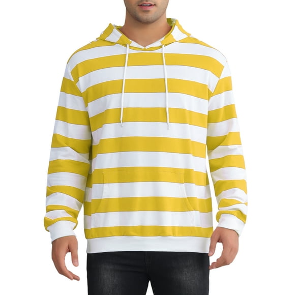 SUDADERAS CHIC INSPIRE para hombres, sudadera con rayas, bolsillo frontal, capucha con cordón, mangas largas, sudaderas por encima de la cabeza, M Amarillo Blanco