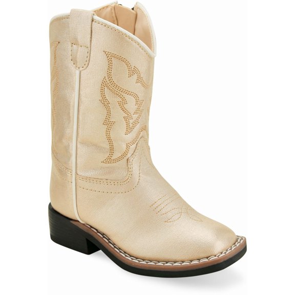 Old West Pearl Toddler Girls Faux Leather Zipper Cowboy Boots 4D