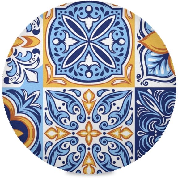 Coolnut Mexican Talavera Round Placemats Durable Non-Slip Table Mat Heat and Stain Resistant Placemat for Kitchen Table Outdoor BBQ Activities(4PCS) Home Decor Gifts