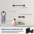 thumbnail image 3 of FUYGRCJ 4 Pieces Matte Black Bathroom Hardware Set, Stainless Steel Towel Bar Rack Set, Wall Mounted Bathroom Accessories, Includes Hand Towel Bar, Towel Ring, Robe Towel Hooks,Toilet Paper Holder, 3 of 11