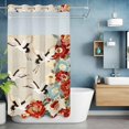 thumbnail image 6 of No Hook Japanese Style Shower Curtain with Snap in Liner Set, Country Vintage Blossom Peony Birds Waterproof Fabric Bathroom Curtains with See Through Top Window, Hotel Style Stall 54 x 78 Inch, 6 of 9