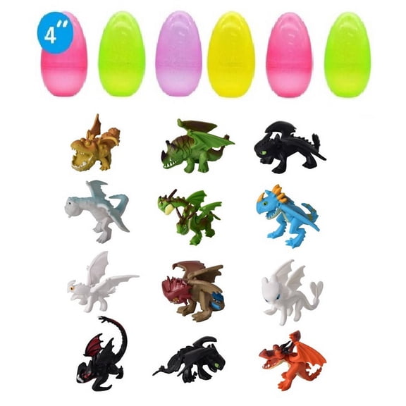 6Pcs Jumbo Easter Eggs and 12 Pcs Mini Dragons Figures