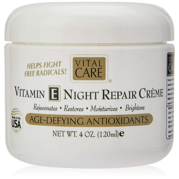 Vital Care Crema reparadora nocturna con vitamina E antienvejecimiento, frasco de 4 oz