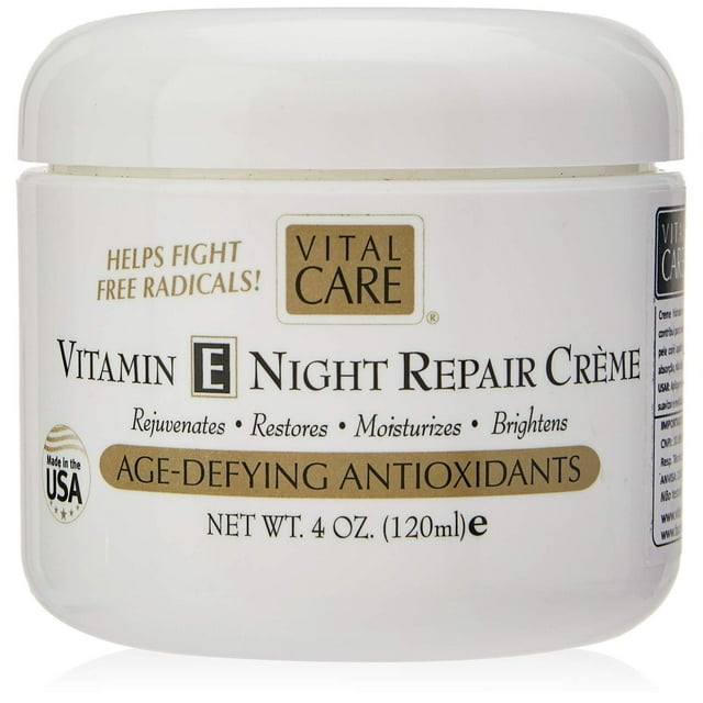 Vital Care Crema reparadora nocturna con vitamina E antienvejecimiento, frasco de 4 oz