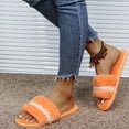 thumbnail image 4 of Xfvqtps Fuzzy Slippers for Women House Bedroom Shoes Pearl Lace Open Toe Slide Comfy Fall Winte Slipper Orange, 4 of 9