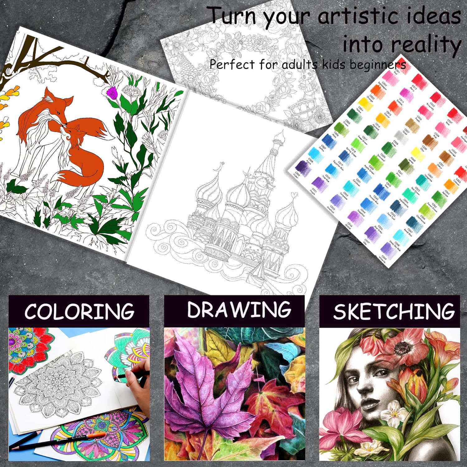 76 Drawing Sketching Kit Set - Pro Art Supplies with Sketchbook & Watercolor Paper - Include Tutorial,Pastel,Watercolor,Sketch,Colored,Metallic,Charcoal Pencils - for Artists Beginners Adults