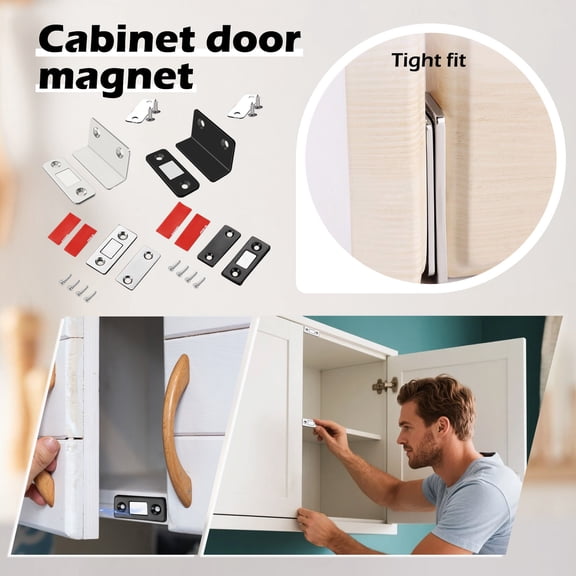 Ultra Thin Magnetic Door Catch Strong Magnet for Cabinet Door Invisible Furniture Hardware Latch for Cupboard Wardrobe and Pantry with Adhesive and Screws, Silver