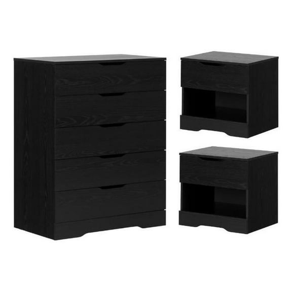 Home Square 3-Piece Set with 2 Nightstands and 5 Drawer Chest in Black Oak