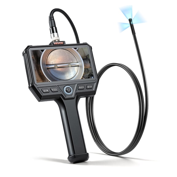 VEVOR Triple Lens Endoscope with Light, 5" HD IPS Screen Industrial Borescope Camera, 8   2 LED Lights, 8X Zoom, 5000mAh, IP67 Waterproof Inspection Snake Camera for Automotive, Plumbing(4.9FT Cable)