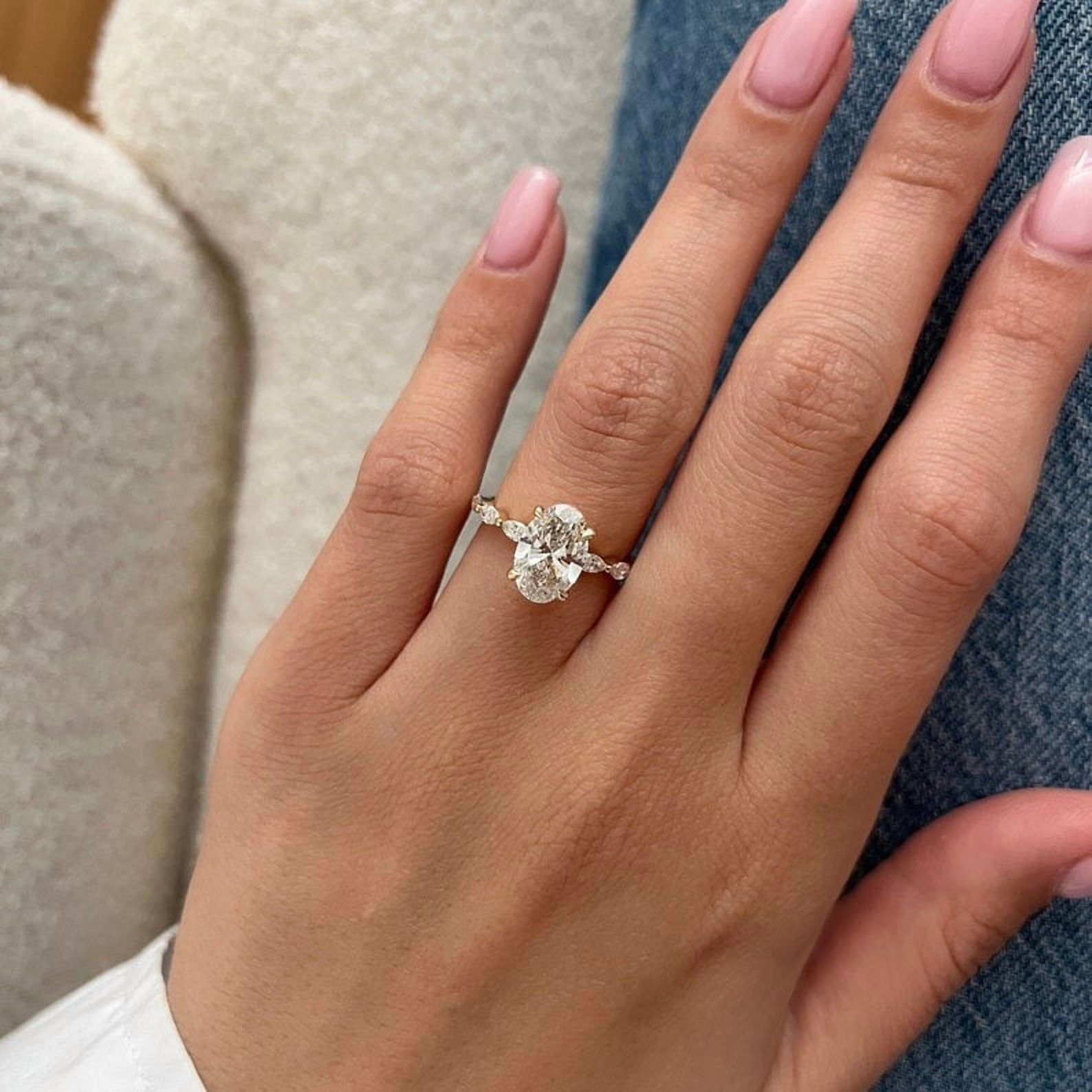 SOLITAIRE JEWELS 2.5Ct Oval Moissanite Solitaire Marquise Band Engagement Ring For Gift Solid 10K Yellow Gold