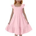 thumbnail image 1 of Cinvoph 3-14 Ans Tout-Petits Enfants Filles Robes Dentelle Manche à Volants Robe Plissée Préado Été Robe Décontractée à Étages, 1 of 8