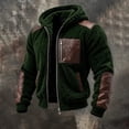 thumbnail image 6 of Men's Warm Winter Coats Thick Fleece Lined Hooded Jackets Faux Leather Spliced Zip up Bomber Coat Plus Size Casual Outerwear with Pockets, 6 of 8