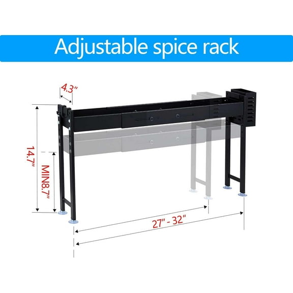 Over Stove Spice Shelf with Extra Black Basket - Adjustable Kitchen Organizer