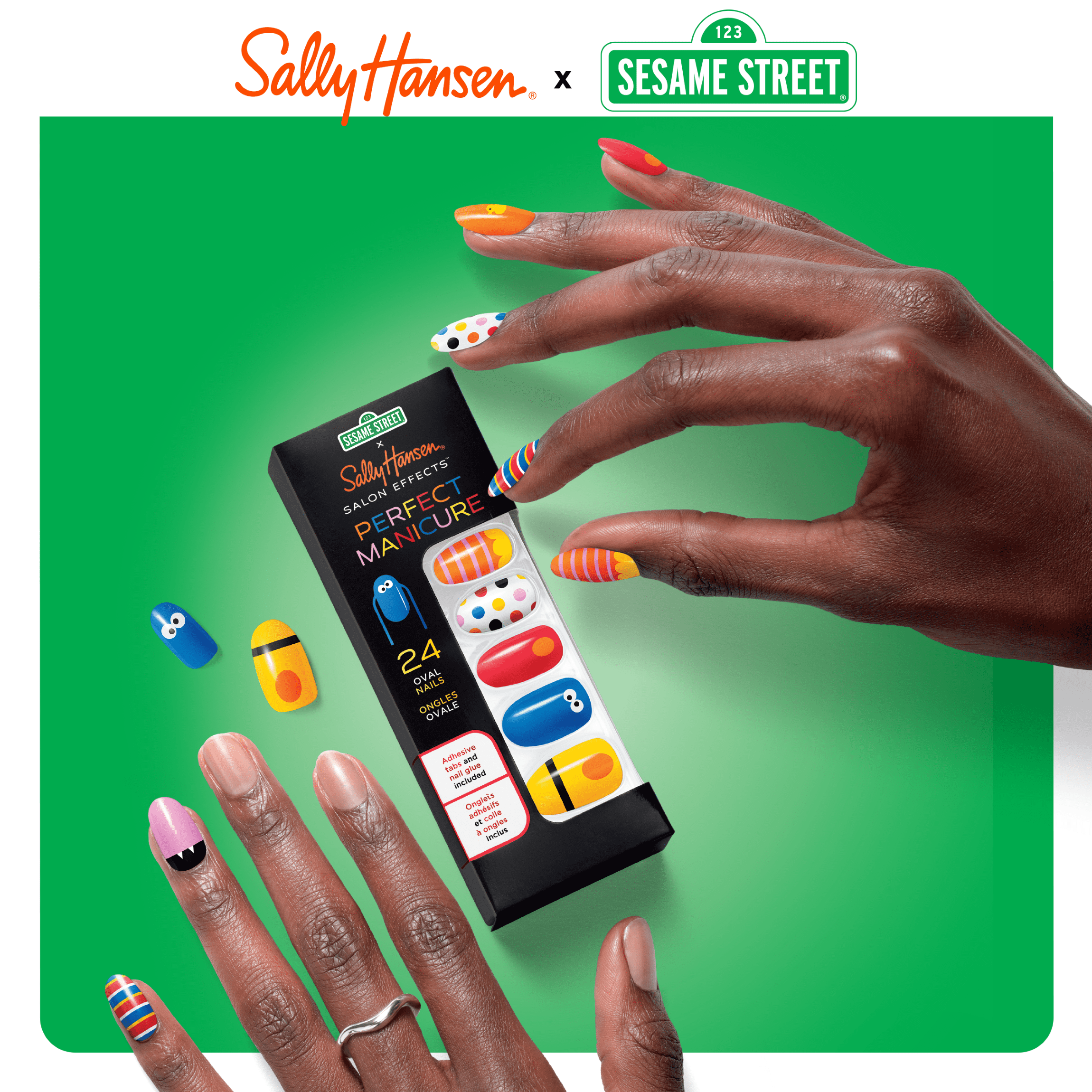 Sally Hansen Perfect Manicure Press on Nail Kit, Oval, 123 Sesame Street, 24pcs