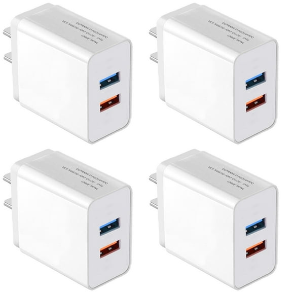USB Wall Charger Adapter 1A/5V 4-Pack Travel Dual USB Charging Block Brick Charger Power Adapter Cube Compatible with Phone Xs/XS Max/X/8/7/6 Plus, Galaxy S9/S8/S8 Plus, Moto, Kindle, LG, HTC, Google