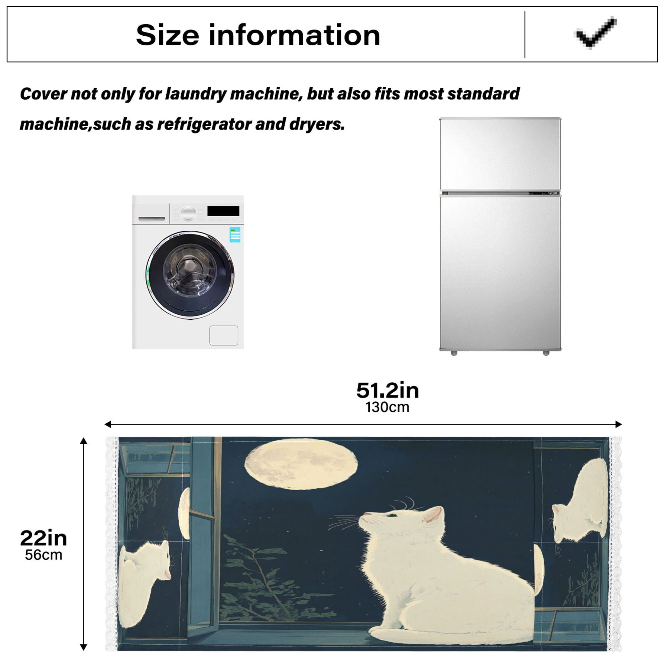 WOBOGO White Cat Enjoying The Moon Washing Machine Cloth Dryer Refrigerator Top Cover Protective Non-Slip Mat For Kitchen Laundry