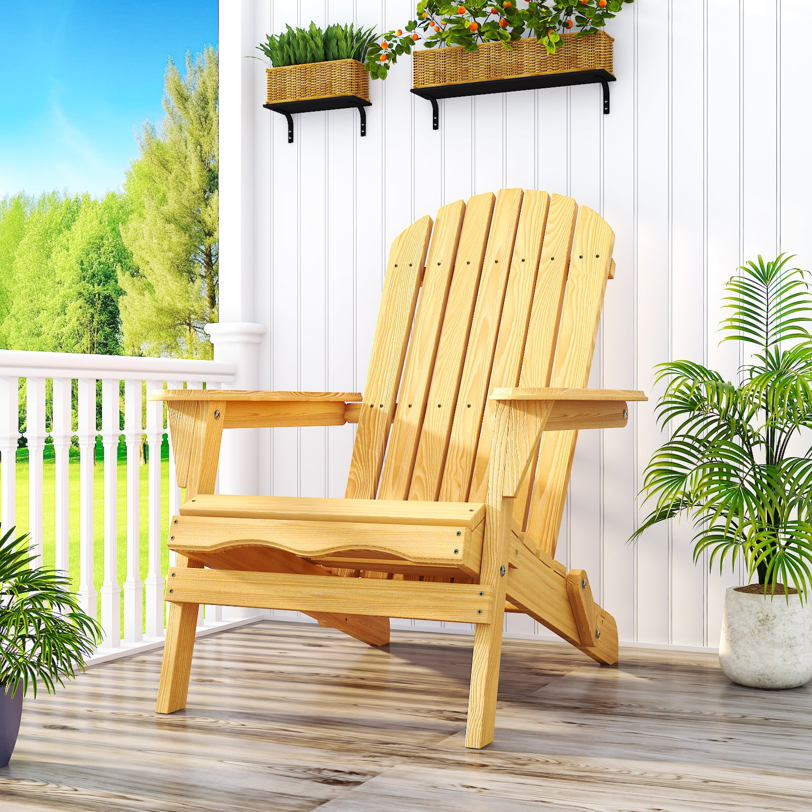Ktaxon Folding Wooden Adirondack Chair, Fir Wood, Slatted Design