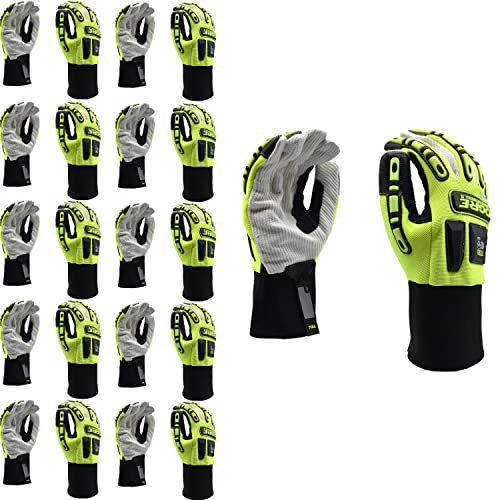 10-Pack of Cordova 7720M OGRE Work Gloves, Lime Green Spandex Back, Corded Canvas Palm, TPR Protectors, Neoprene Cuff, Medium
