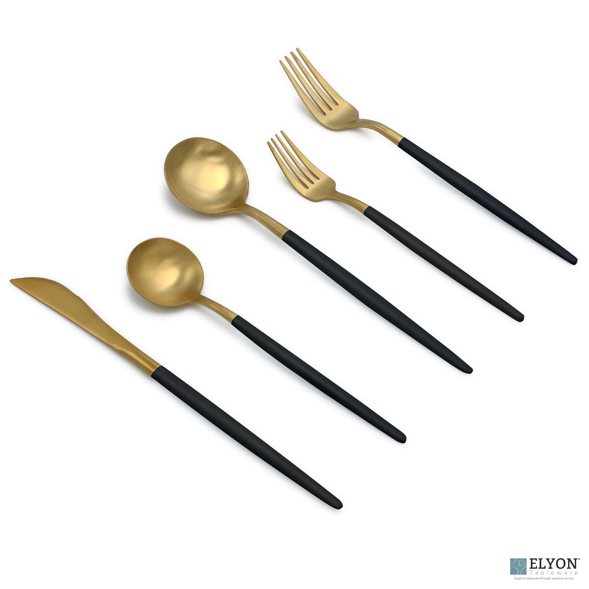 Elyon Tableware® 20Piece Matte Gold/Black Flatware Set, Stainless
