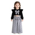 thumbnail image 2 of Afdoent Girls 2 Piece Outfit Knit Bowknot Crop Tops Shirt Wide Leg Pants Two Piece Outfit For Toddler Fall 6-7 Years, 2 of 8