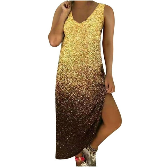 IROINNID V-Neck Shift Dress For Women Casual Plus Size Print Pockets Sleeveless Maxi Dress Comfort Waist Dress