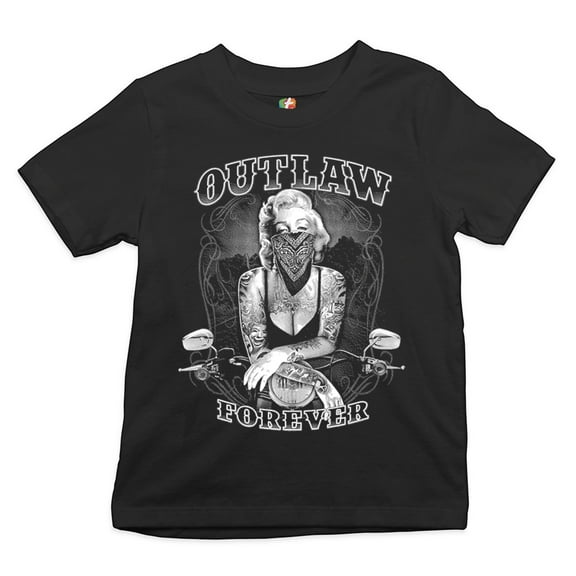 Tee Hunt Marilyn Monroe Outlaw Forever Youth T-Shirt Biker Live to Ride Motorcycle Kids