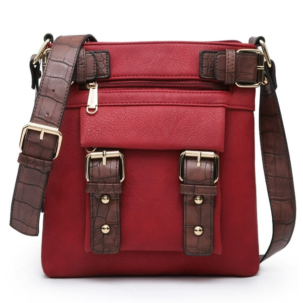 Bandolera Dasein Top con cinturón para mujer, piel suave, color rojo