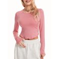thumbnail image 4 of Caoirhny Women's Slim Fit Crop Tops Long Sleeve Round Neck Curved Hem Solid Color T-Shirt Dressy Blouses, 4 of 9