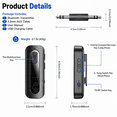 thumbnail image 5 of RONY Bluetooth 5.4 Transmitter Receiver 2-in-1 Audio Adapter, Aux Bluetooth Adapter for TV, Airplane, Car, Speaker & Headphones, Dual Pairing & Hands-Free Calling, 5 of 17