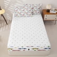 thumbnail image 4 of Castle Fairy Cartoon City Vehicle Print Zipper Twin Comforter Sets with Fitted Sheet and 2 Pillowcases,Bus Taxi Pattern Zipper Bedding Set,Red White,4-Piece,Reversible, 4 of 6