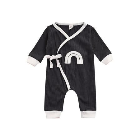 

Sunisery Lovely Newborn Baby Girls Boys Romper Rainbow Printing Long Sleeve Lace Up Jumpsuit Autumn Clothes Gray 0-3 Months