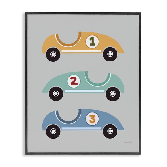 Stupell Industries Contemporary Vroom Race Cars Black Framed Giclee Art, 11 x 14, by Susan Ball