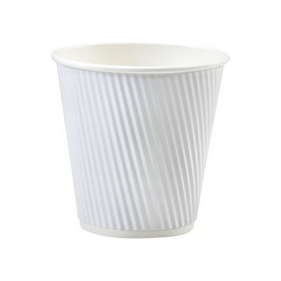 Pack of 500, White 8 Oz Groove Hot Paper Cups Made in USA w/Straight Groove Design Provides Insulation - No Sleeves Needed for Most Hot Drinks