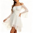 thumbnail image 4 of Lmueinov Womens Halloween Dresses Lightweight Off Shoulder Lace Up Corset Waist Flare Long Sleeve Dress for Womens Trendy Asymmetrical Hem Short Dress, 4 of 4