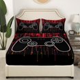 thumbnail image 3 of Erosebridal Gaming Gamepad Queen Sheet Sets, Red Bedding Queen Size, Stripes Geometry Decor 4-Piece, 3 of 7
