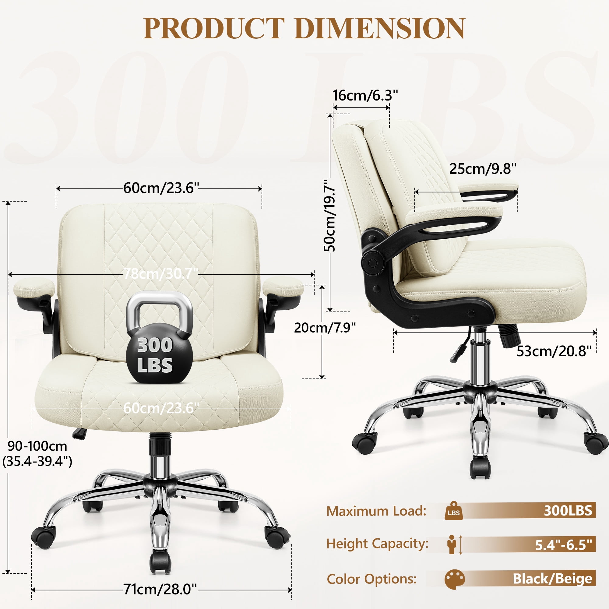 COOLHUT Criss Cross Chair with Flip-Up Arms and Wheels, Moveable Back Cushion Wide Seat Office Desk Chair, Height Adjustable Swivel Cross Legged Chair for Home Office, Study, Vanity, Beige